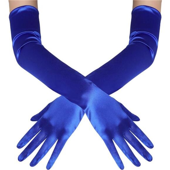 Long Opera Party 1920s Satin Tea Party Gloves Blue - Picture 2 of 7